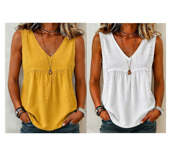 🔥-50%👚 Haut Femme Sans Manches Col en V – Maille Ajourée Douce et Décontractée