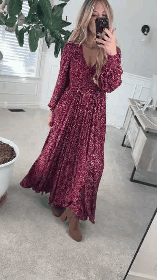 49 % de réduction 💃 Robe longue doublée à taille smockée en rayonne à fleurs pour femme