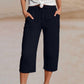 Pantalon court plissé en coton et lin unie pour femme