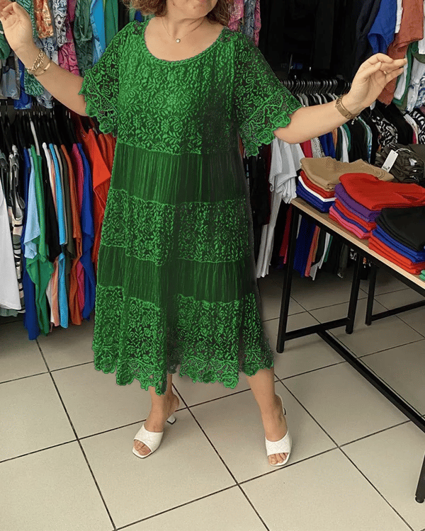 Robe en dentell à manches courtes de couleur unie🌸