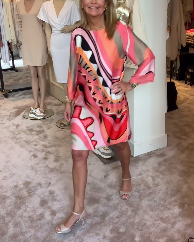 🔥50% de réduction pour une durée limitée🔥Robe mi-corps imprimée à la mode, col rond