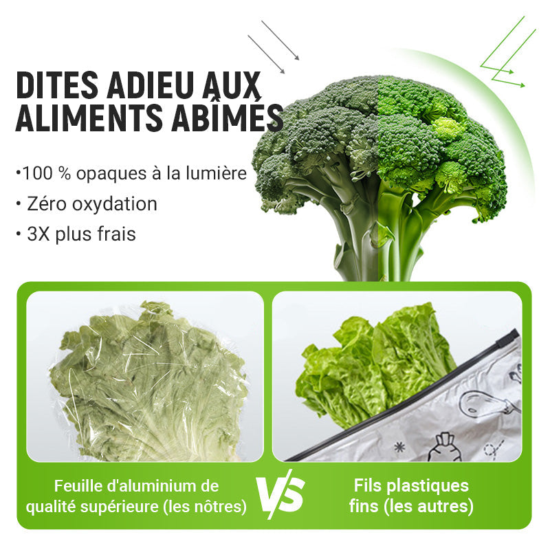 🥦 ACHETEZ 3 - RECEVEZ 2 GRATUITS ! ✨ Sacs de Conservation Aluminium Réutilisables - Garde les Aliments Frais Plus Longtemps, Écologiques et Lavables 🌱📦
