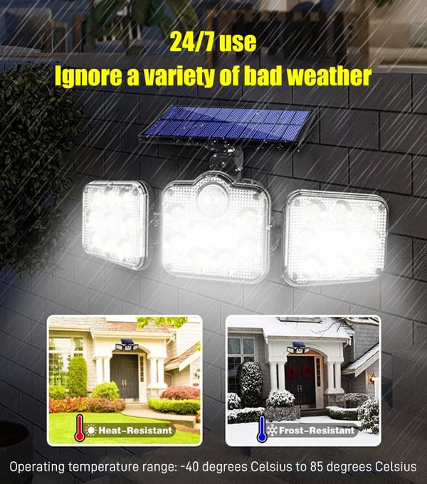 🌞 50 % de réduction 💡 Applique murale solaire à trois têtes – Éclairage puissant et écologique
