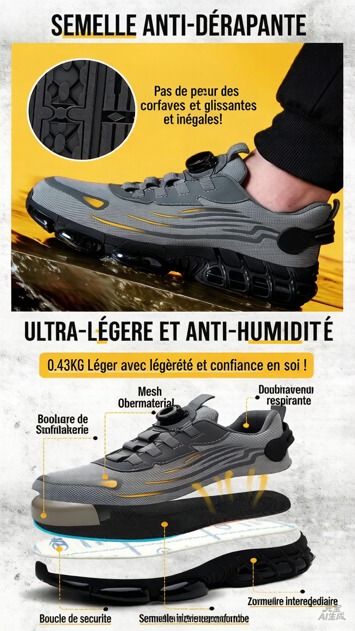 🔥👟 PROMO FLASH 50% ! Chaussures de Sécurité Anti-Perforation & Anti-Choc – Système de Serrage Rotatif, Idéales Chantier & Travail 🛡️