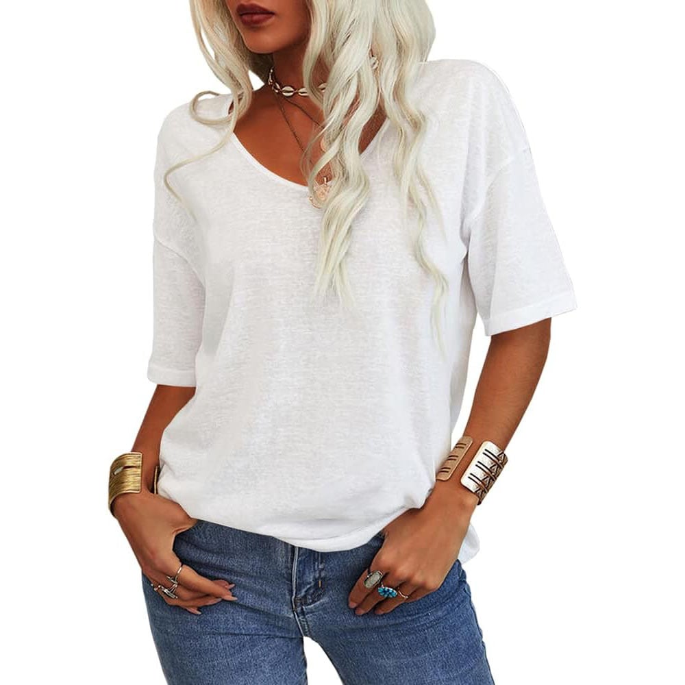 🔥2025 Summer Sale Half Price🔥T-shirt à col en V de couleur unie pour femmes