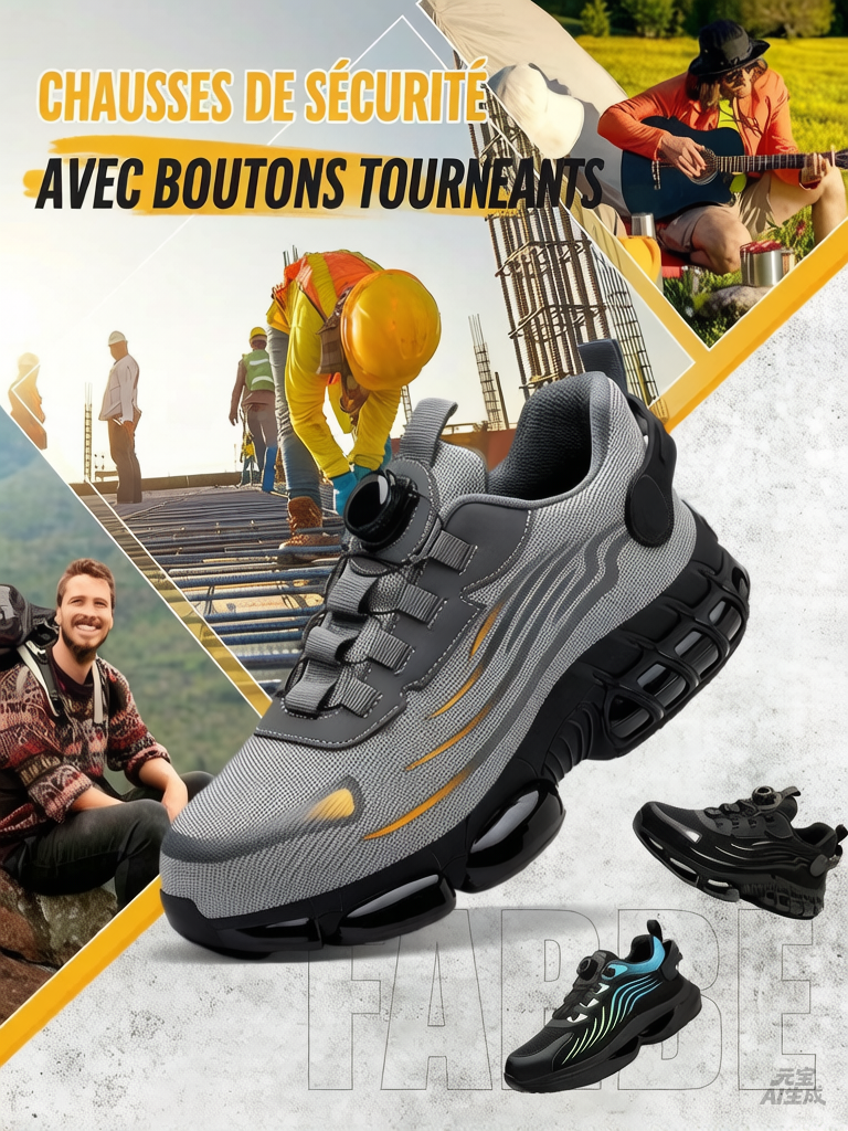 🔥👟 PROMO FLASH 50% ! Chaussures de Sécurité Anti-Perforation & Anti-Choc – Système de Serrage Rotatif, Idéales Chantier & Travail 🛡️