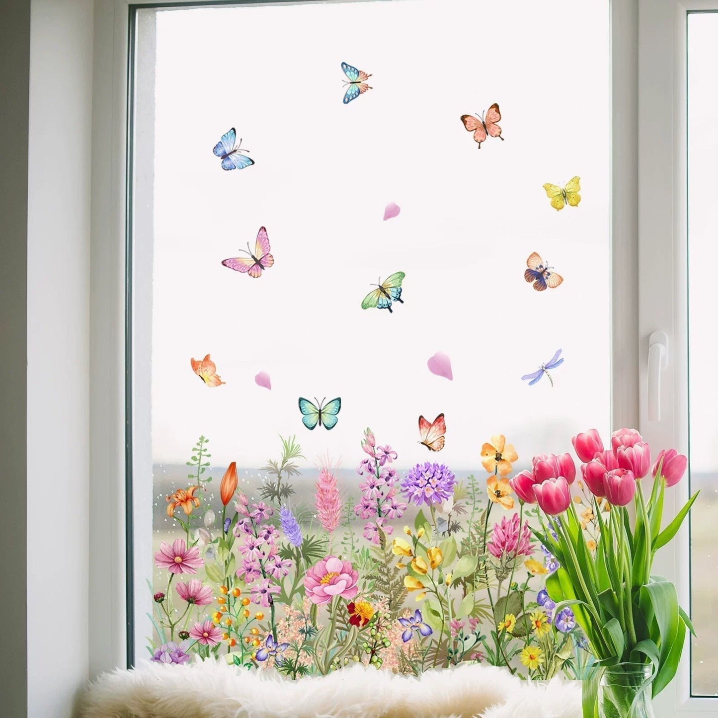 💐Autocollant de fenêtre de bouquet floral coloré🖼️ (coupable à la taille librement)