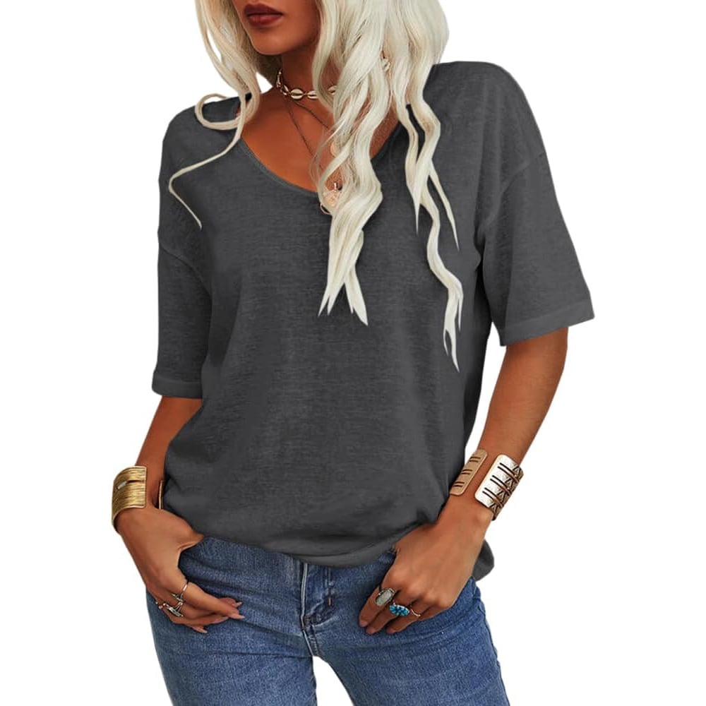🔥2025 Summer Sale Half Price🔥T-shirt à col en V de couleur unie pour femmes