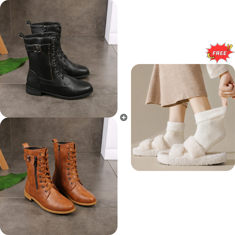 Bottes Orthopédiques en Cuir à Bout Rond avec Fermeture Éclair Latérale pour Femmes