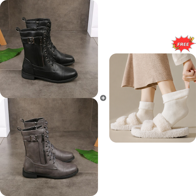 Bottes Orthopédiques en Cuir à Bout Rond avec Fermeture Éclair Latérale pour Femmes