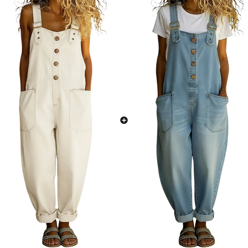Salopette en jean décontractée et ample pour femme avec poches
