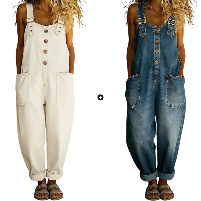 Salopette en jean décontractée et ample pour femme avec poches