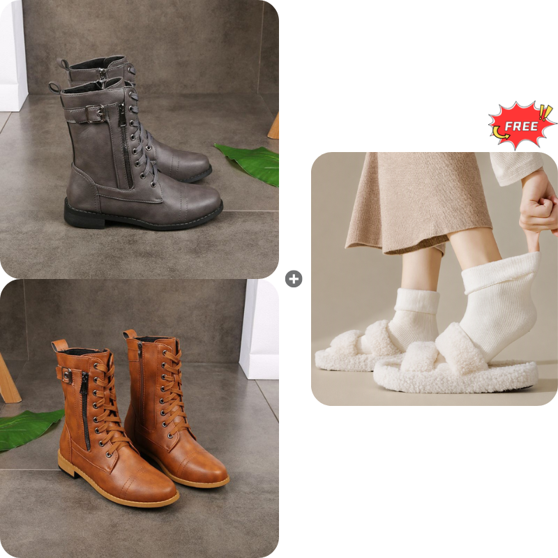 Bottes Orthopédiques en Cuir à Bout Rond avec Fermeture Éclair Latérale pour Femmes