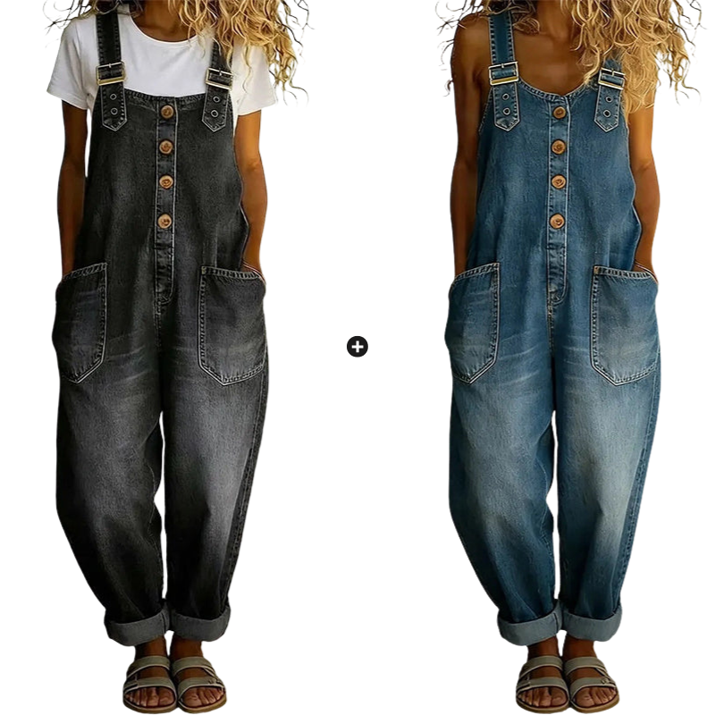 Salopette en jean décontractée et ample pour femme avec poches