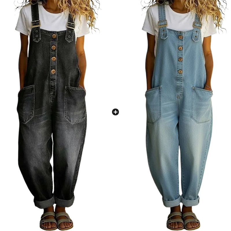 Salopette en jean décontractée et ample pour femme avec poches