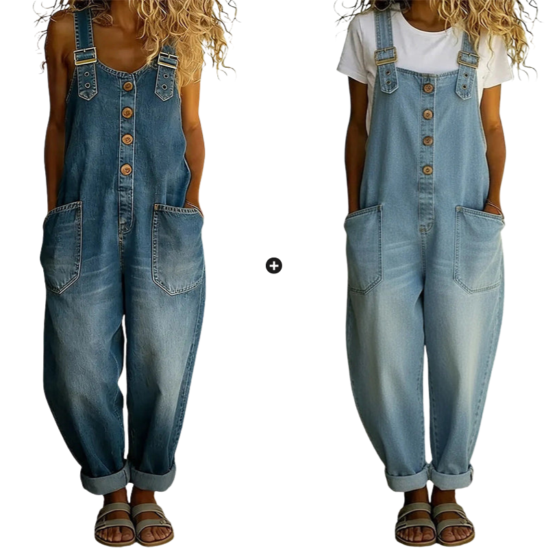 Salopette en jean décontractée et ample pour femme avec poches