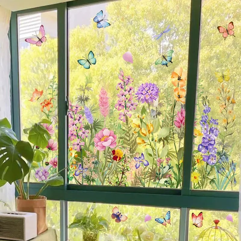 💐Autocollant de fenêtre de bouquet floral coloré🖼️ (coupable à la taille librement)