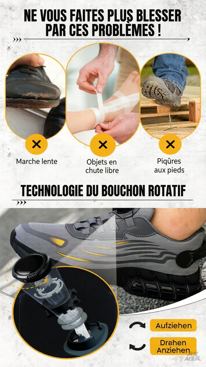 🔥👟 PROMO FLASH 50% ! Chaussures de Sécurité Anti-Perforation & Anti-Choc – Système de Serrage Rotatif, Idéales Chantier & Travail 🛡️