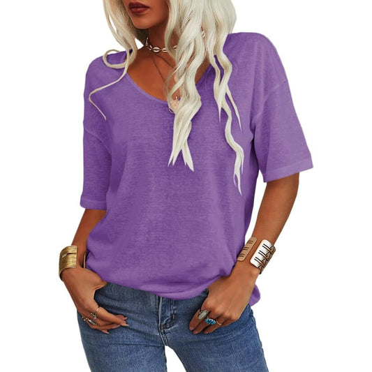 🔥2025 Summer Sale Half Price🔥T-shirt à col en V de couleur unie pour femmes