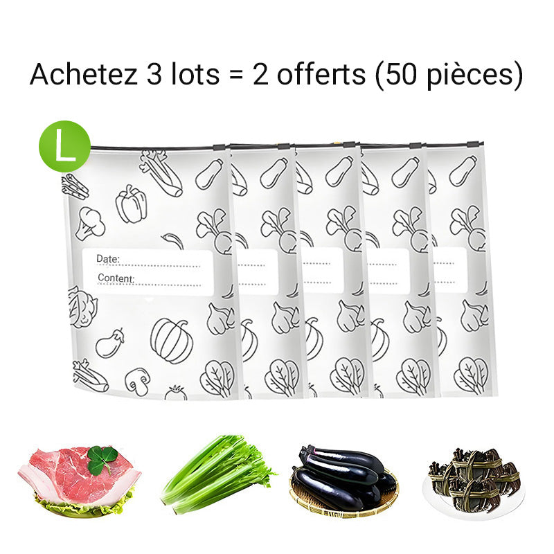 🥦 ACHETEZ 3 - RECEVEZ 2 GRATUITS ! ✨ Sacs de Conservation Aluminium Réutilisables - Garde les Aliments Frais Plus Longtemps, Écologiques et Lavables 🌱📦