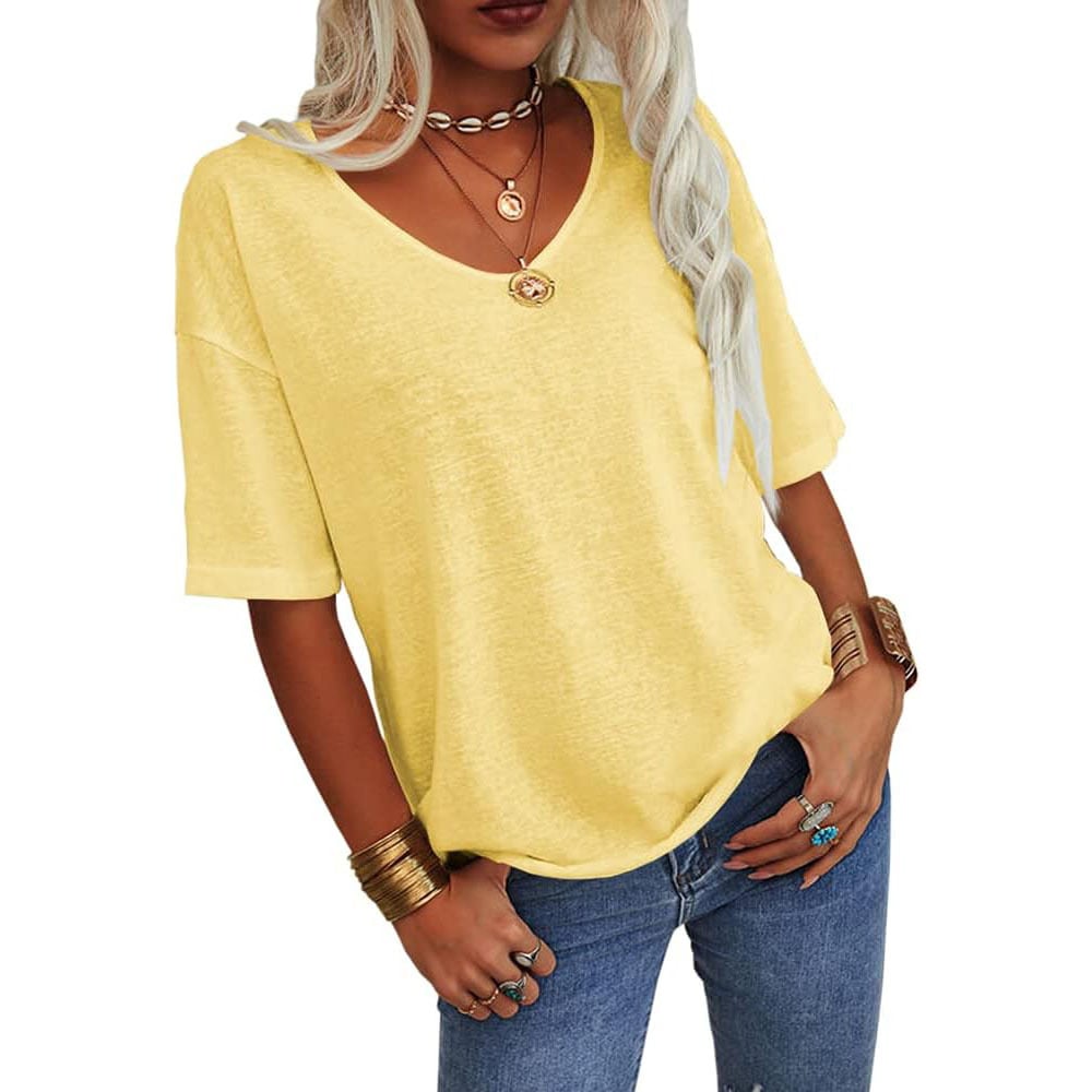 🔥2025 Summer Sale Half Price🔥T-shirt à col en V de couleur unie pour femmes