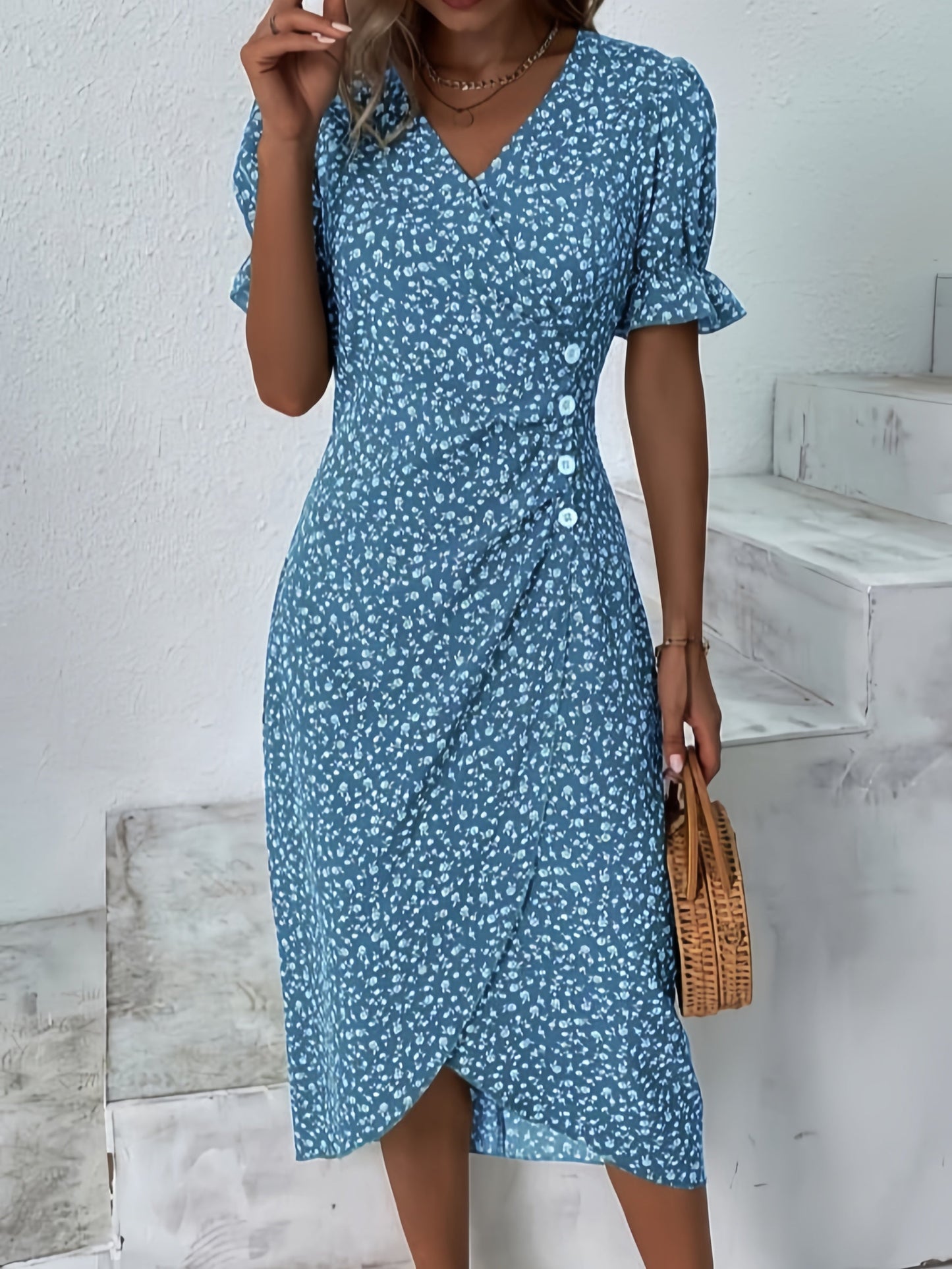 🌷offre limitée dans le temps🌷Robe imprimée florale à col en V pour femme