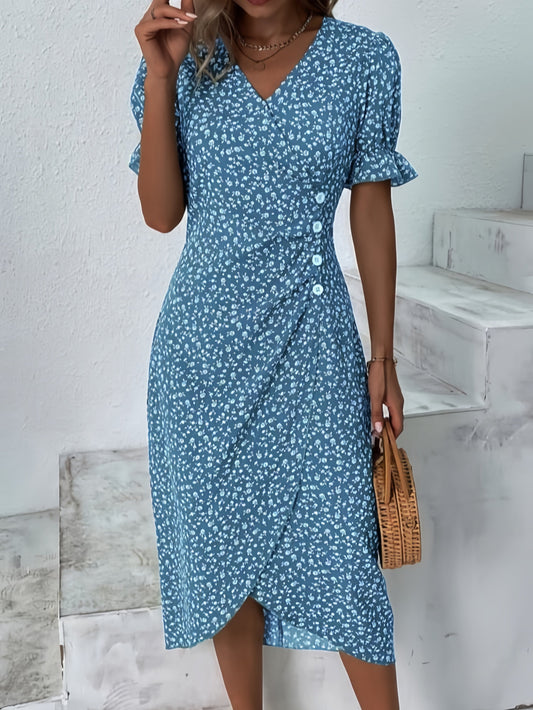 🌷offre limitée dans le temps🌷Robe imprimée florale à col en V pour femme