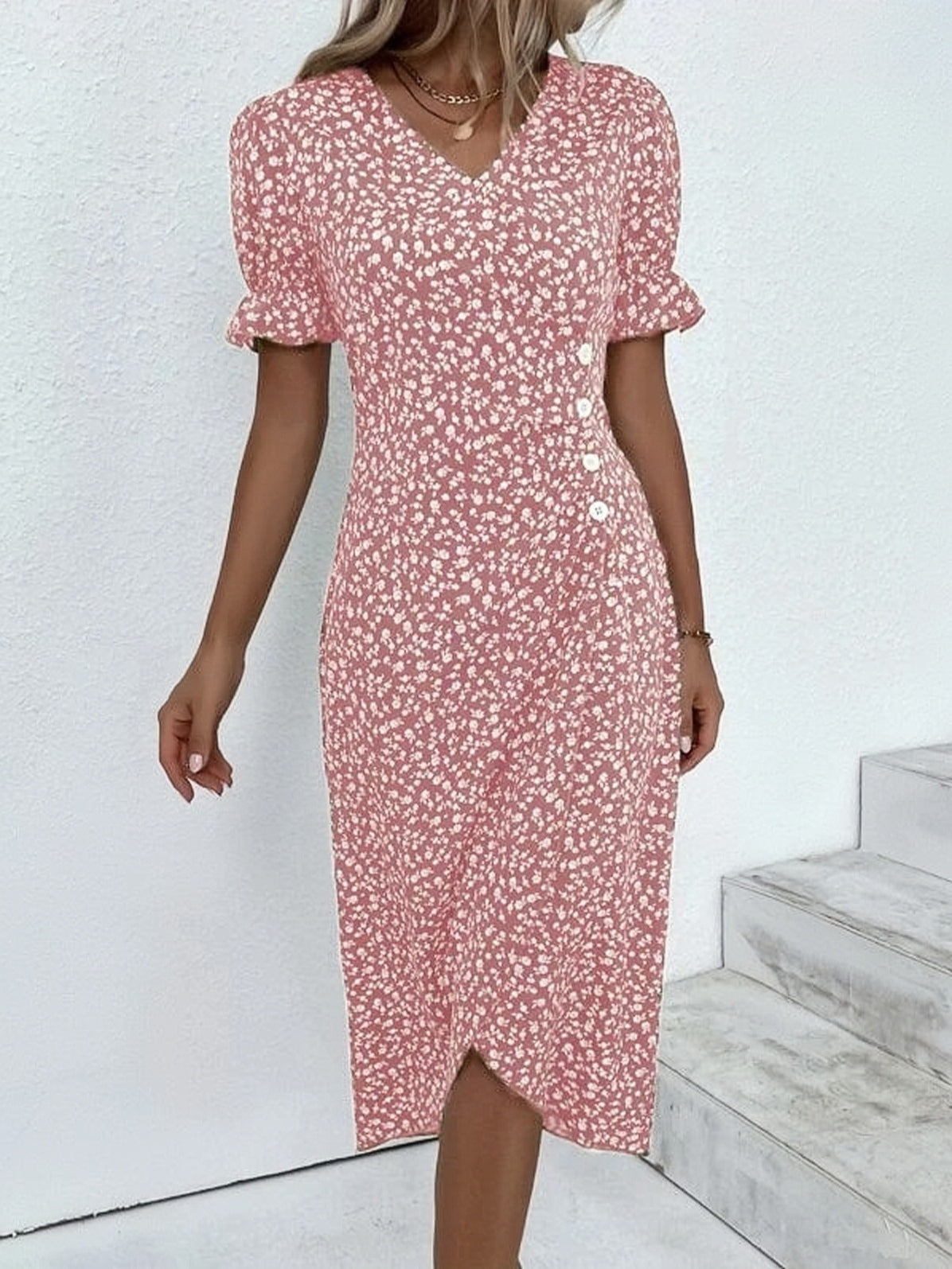 🌷offre limitée dans le temps🌷Robe imprimée florale à col en V pour femme