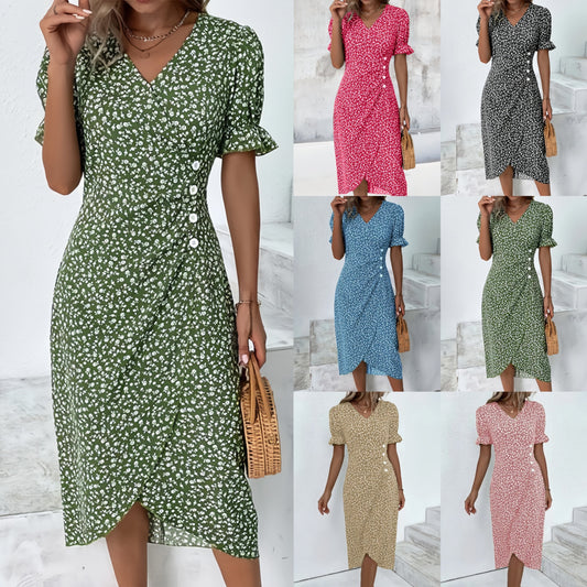 🌷offre limitée dans le temps🌷Robe imprimée florale à col en V pour femme
