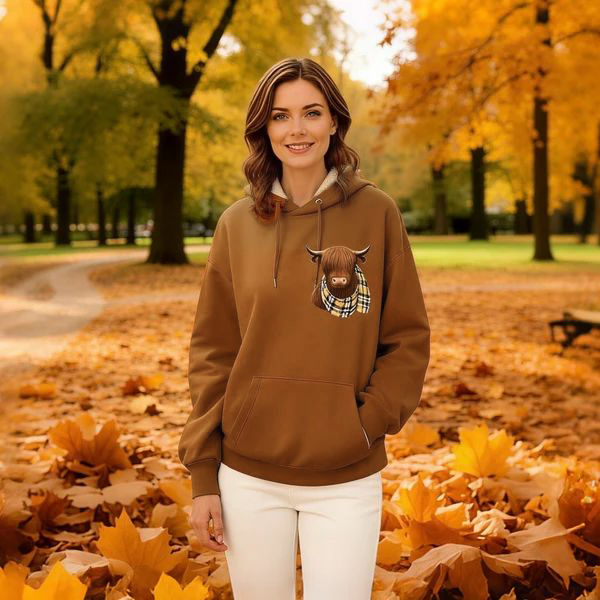 🐮💛 Sweat à Capuche Highland Cow Doublé Polaire – Ultra Doux & Confortable pour les Soirées Fraîches
