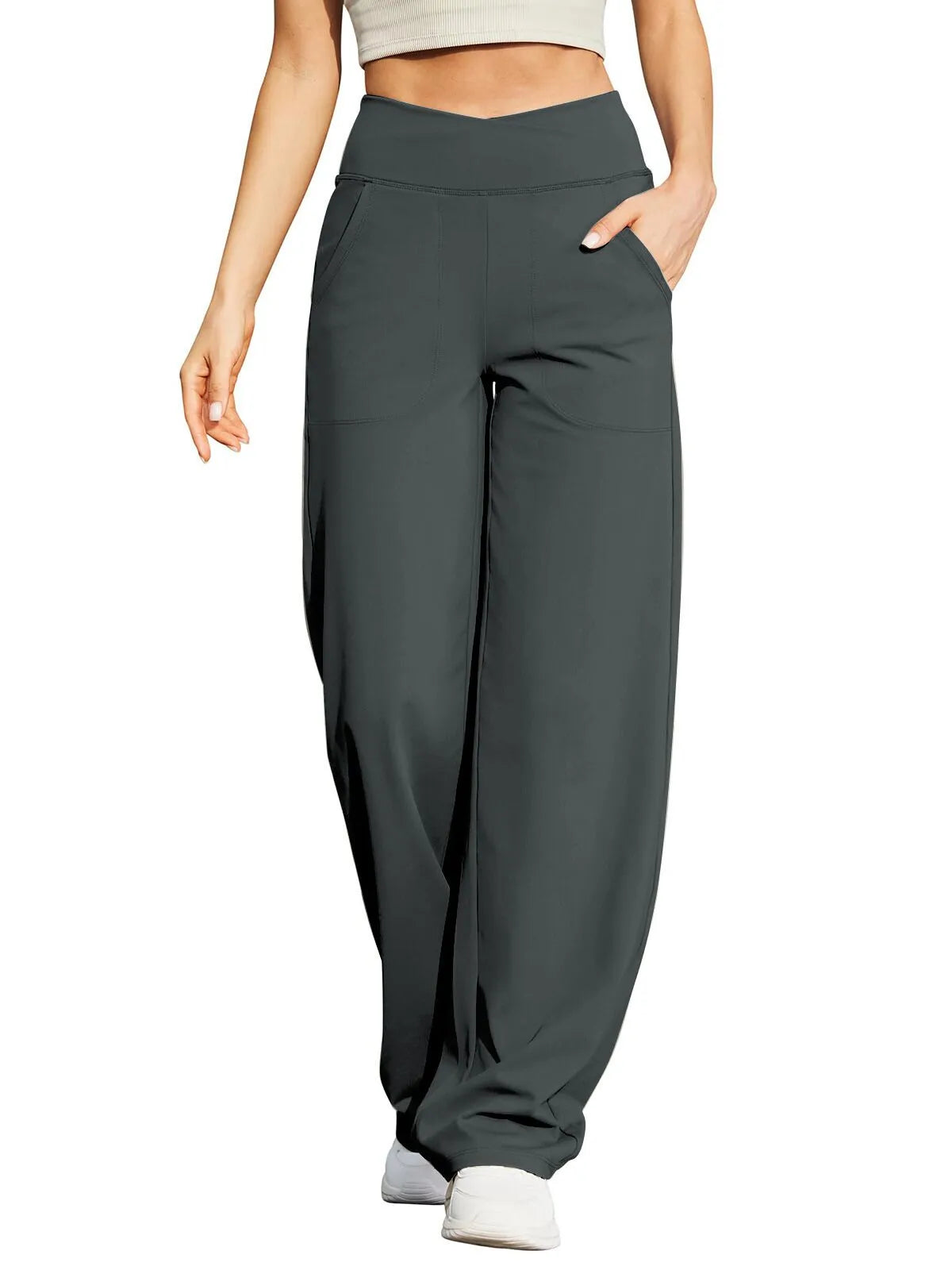 🍂🎁Soldes d'automne - 50 % de réduction🩷Pantalon ample minimaliste taille haute à jambes droites en stretch pour grandes tailles