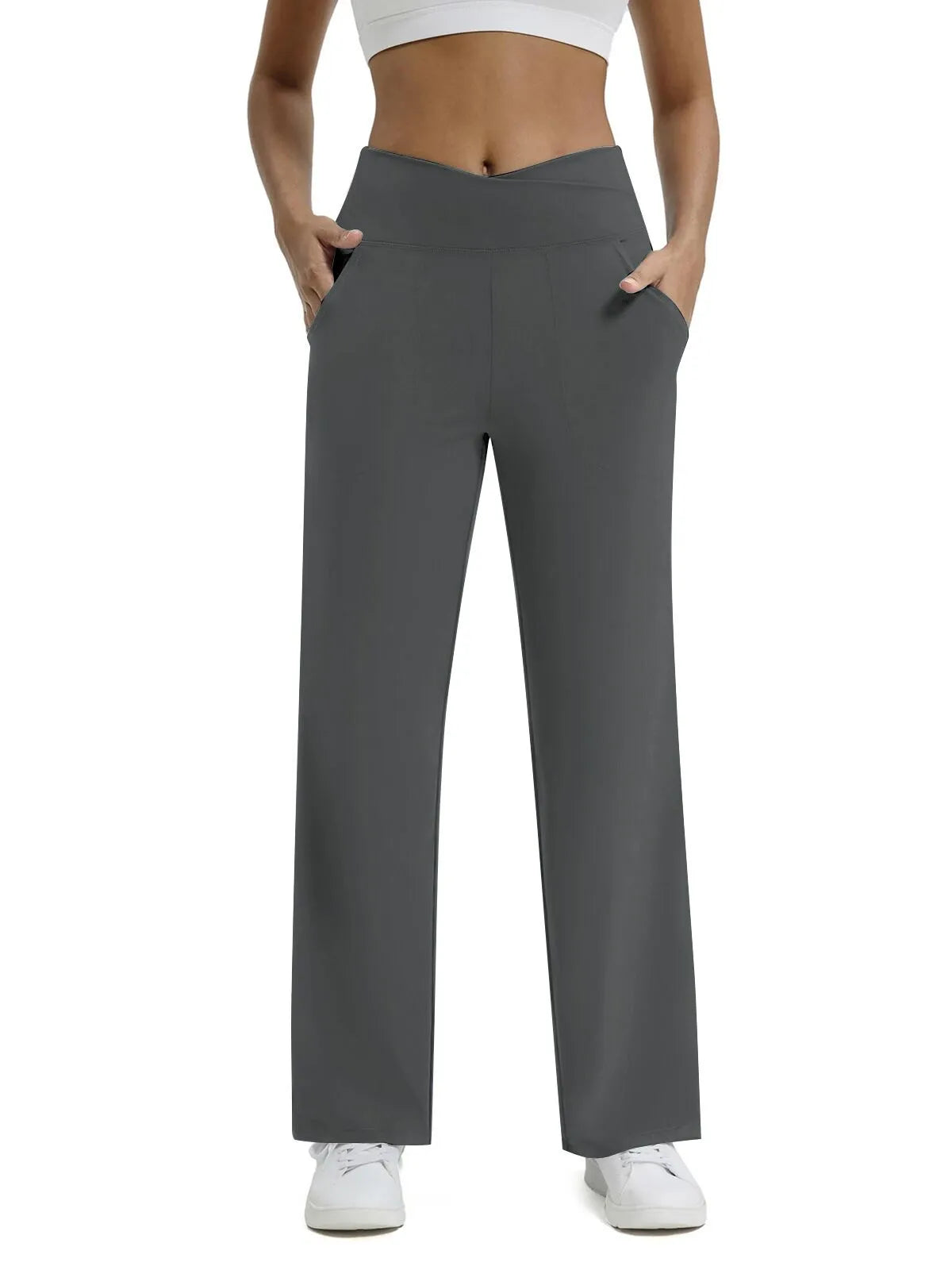 🍂🎁Soldes d'automne - 50 % de réduction🩷Pantalon ample minimaliste taille haute à jambes droites en stretch pour grandes tailles