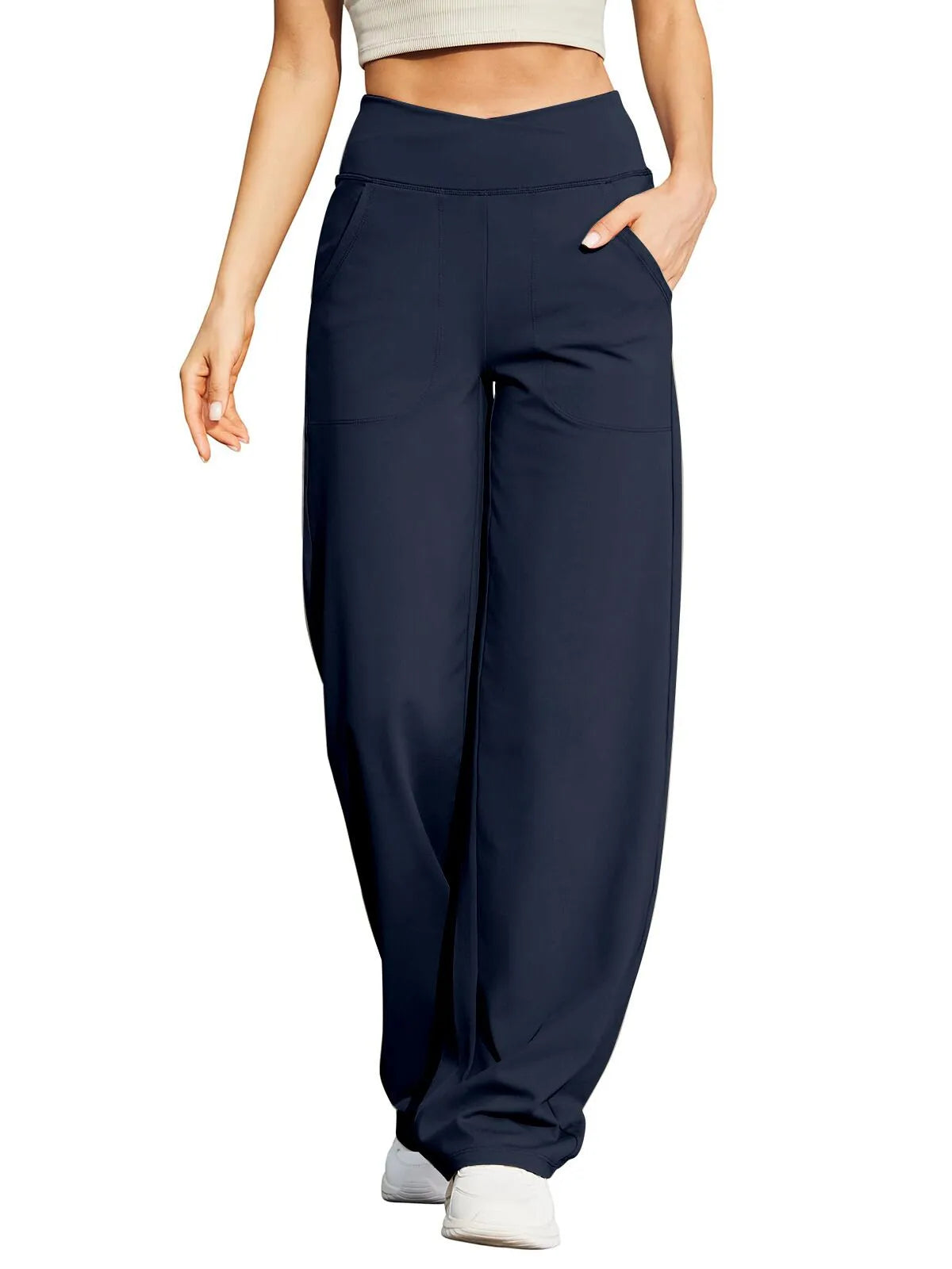 🍂🎁Soldes d'automne - 50 % de réduction🩷Pantalon ample minimaliste taille haute à jambes droites en stretch pour grandes tailles