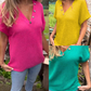 Top stylé à manches courtes et col en V pour femmes