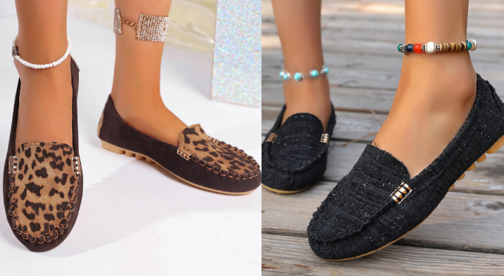 Mocassins patchwork à imprimé léopard pour femmes