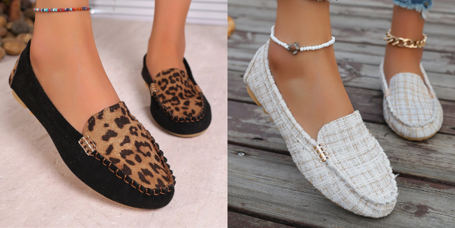 Mocassins patchwork à imprimé léopard pour femmes