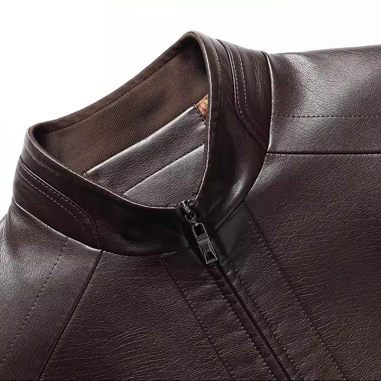 Veste Chaude en Cuir avec Doublure en Peluche pour Homme