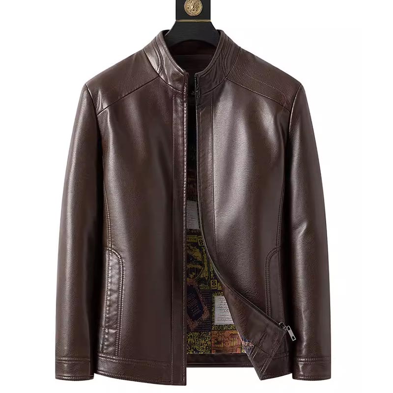 Veste Chaude en Cuir avec Doublure en Peluche pour Homme