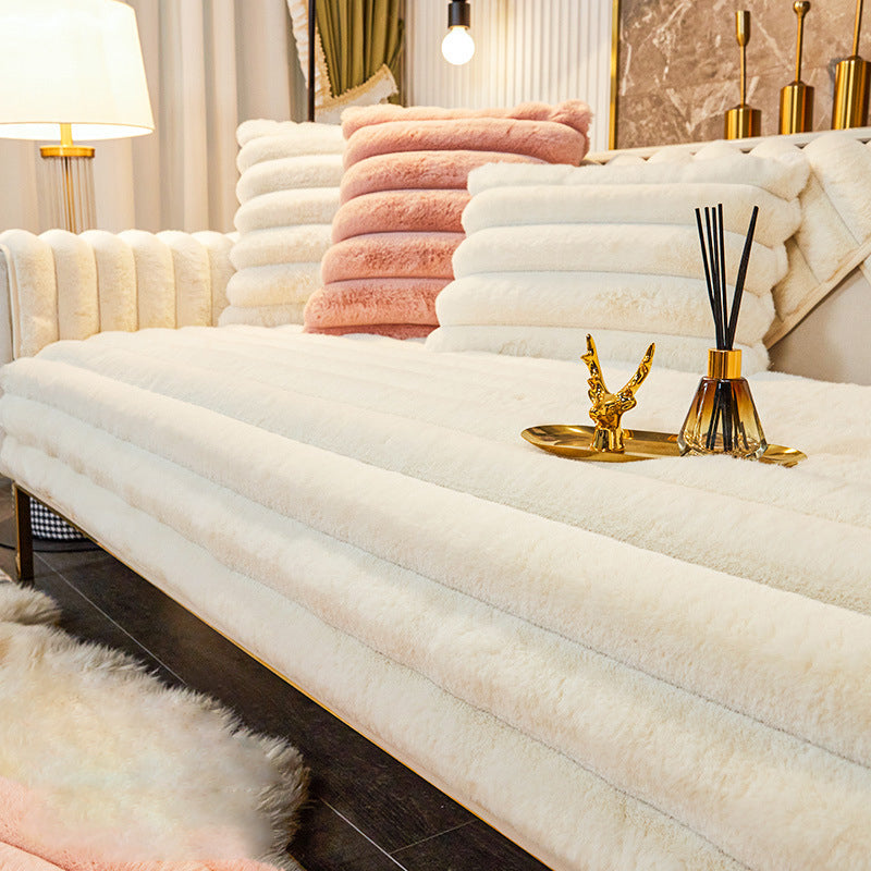 ⛄🎊 50% de rabais 🎊🎅--Housse de canapé en peluche antidérapante en fourrure de lapin
