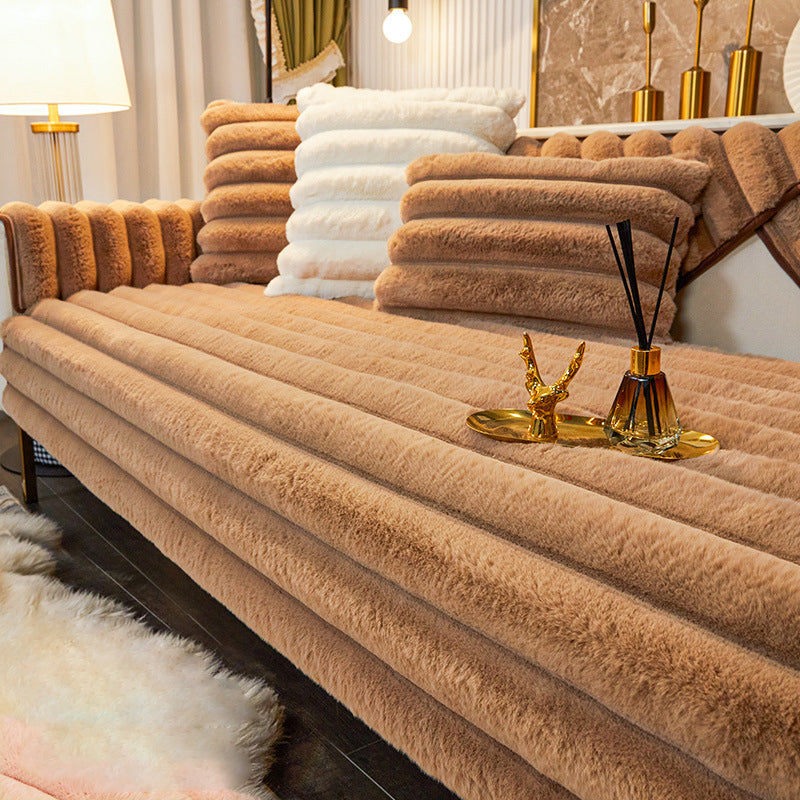 ⛄🎊 50% de rabais 🎊🎅--Housse de canapé en peluche antidérapante en fourrure de lapin