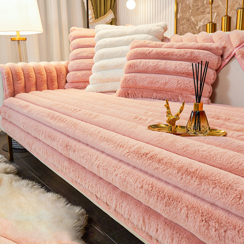 ⛄🎊 50% de rabais 🎊🎅--Housse de canapé en peluche antidérapante en fourrure de lapin