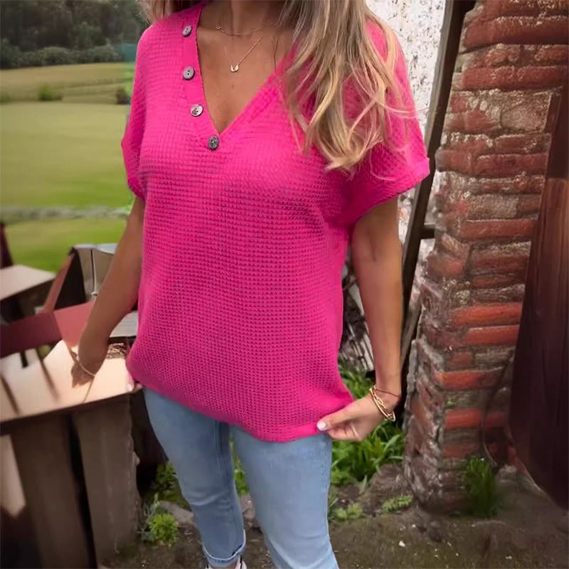 Top stylé à manches courtes et col en V pour femmes