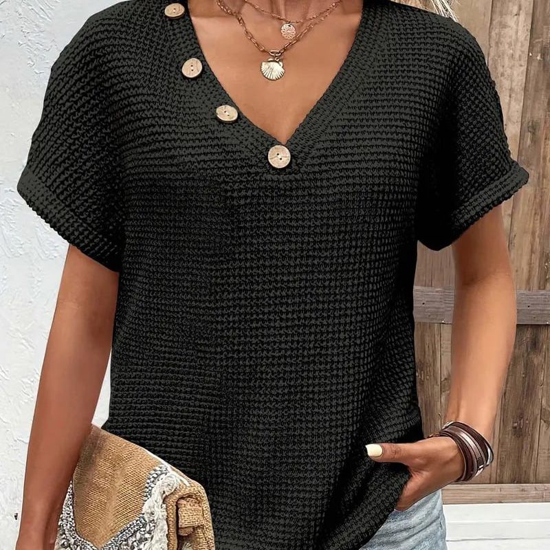 Top stylé à manches courtes et col en V pour femmes