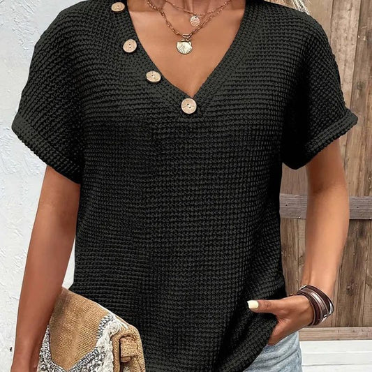 Top stylé à manches courtes et col en V pour femmes