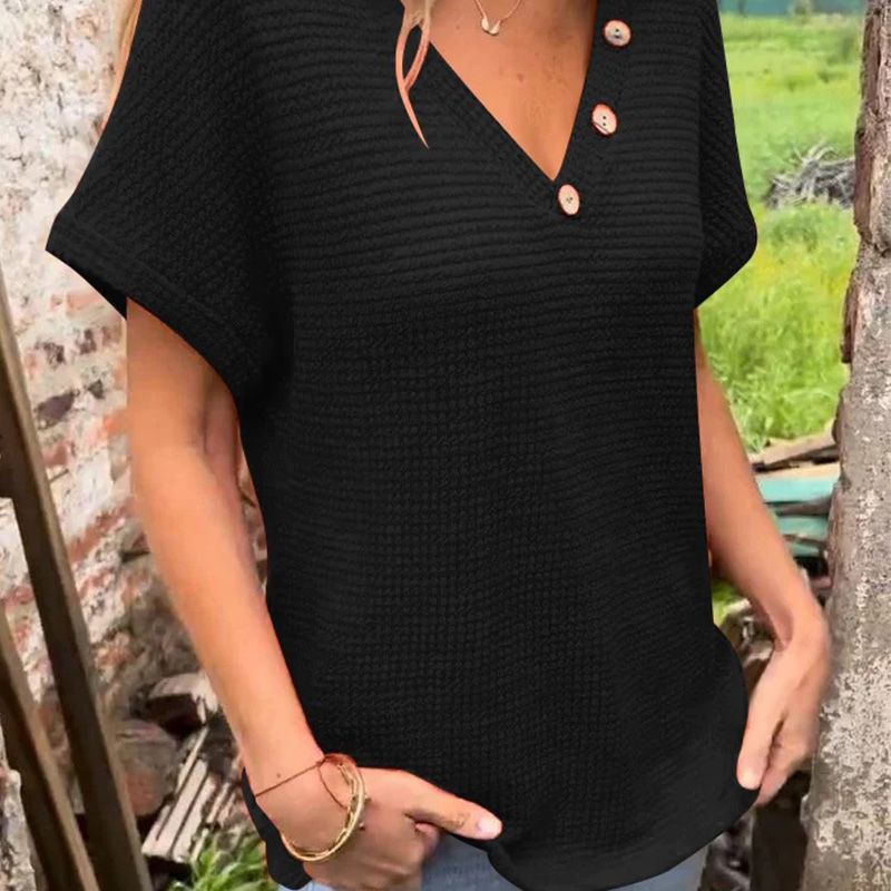 Top stylé à manches courtes et col en V pour femmes