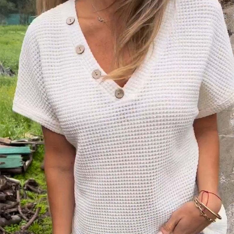 Top stylé à manches courtes et col en V pour femmes