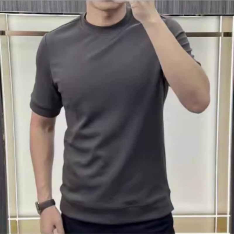 T-shirt d'été simple à col rond en pur coton pour hommes