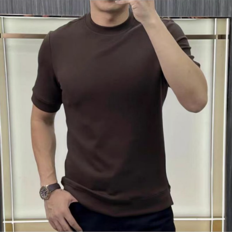 T-shirt d'été simple à col rond en pur coton pour hommes