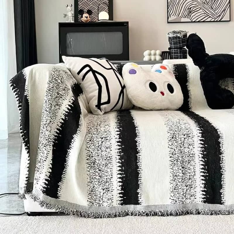 Housse de protection pour canapé tendance à rayures en chenille respirante