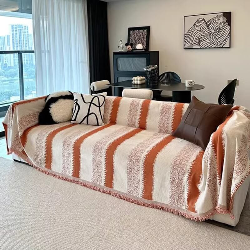 Housse de protection pour canapé tendance à rayures en chenille respirante